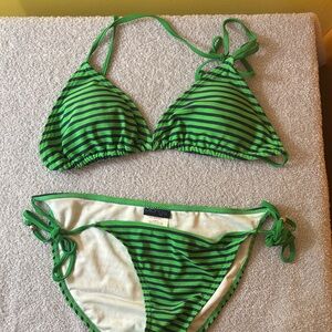 Green Striped Bikini Set